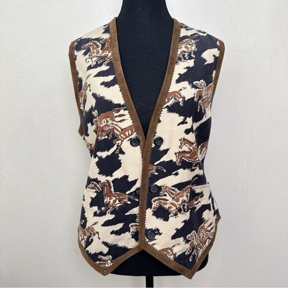 Vintage Cambridge Dry Goods Company Womens Small Equestrian Horses Open Vest - Picture 2 of 12